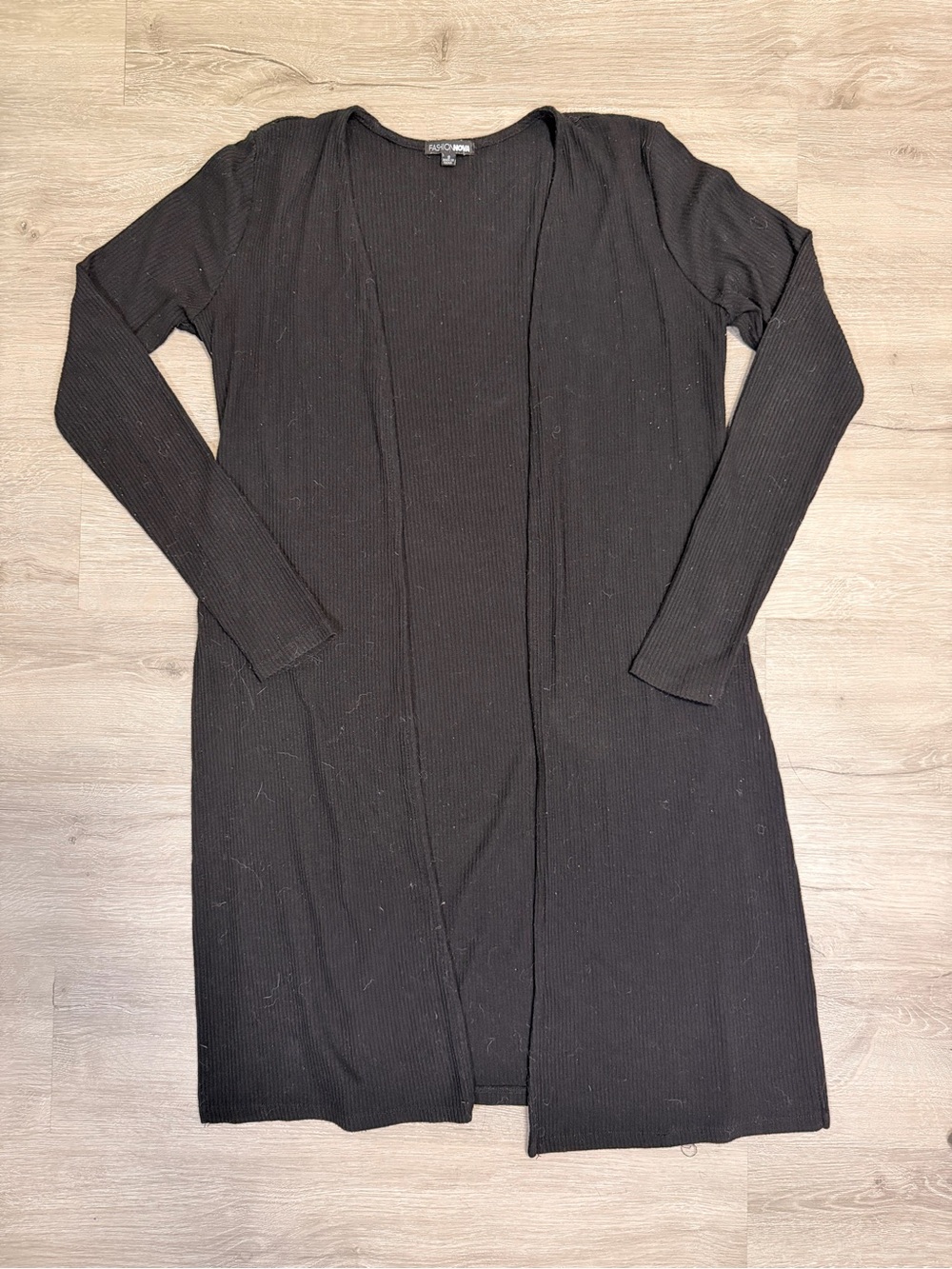 Fashion Nova Black Ribbed Open-Front Long Cardigan